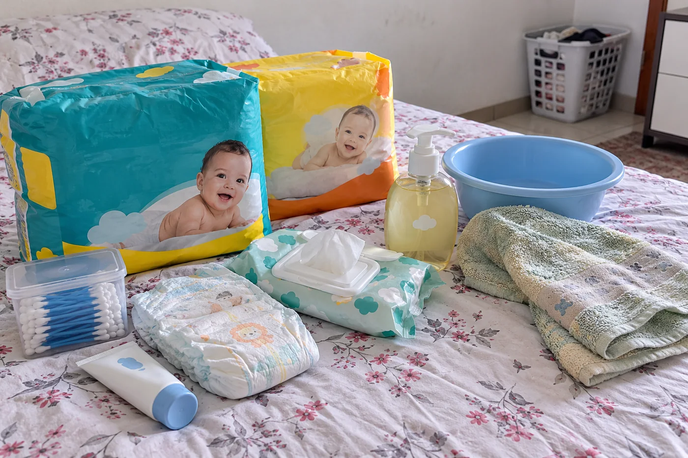 Fraldas, lenços e itens econômicos de higiene do bebê
